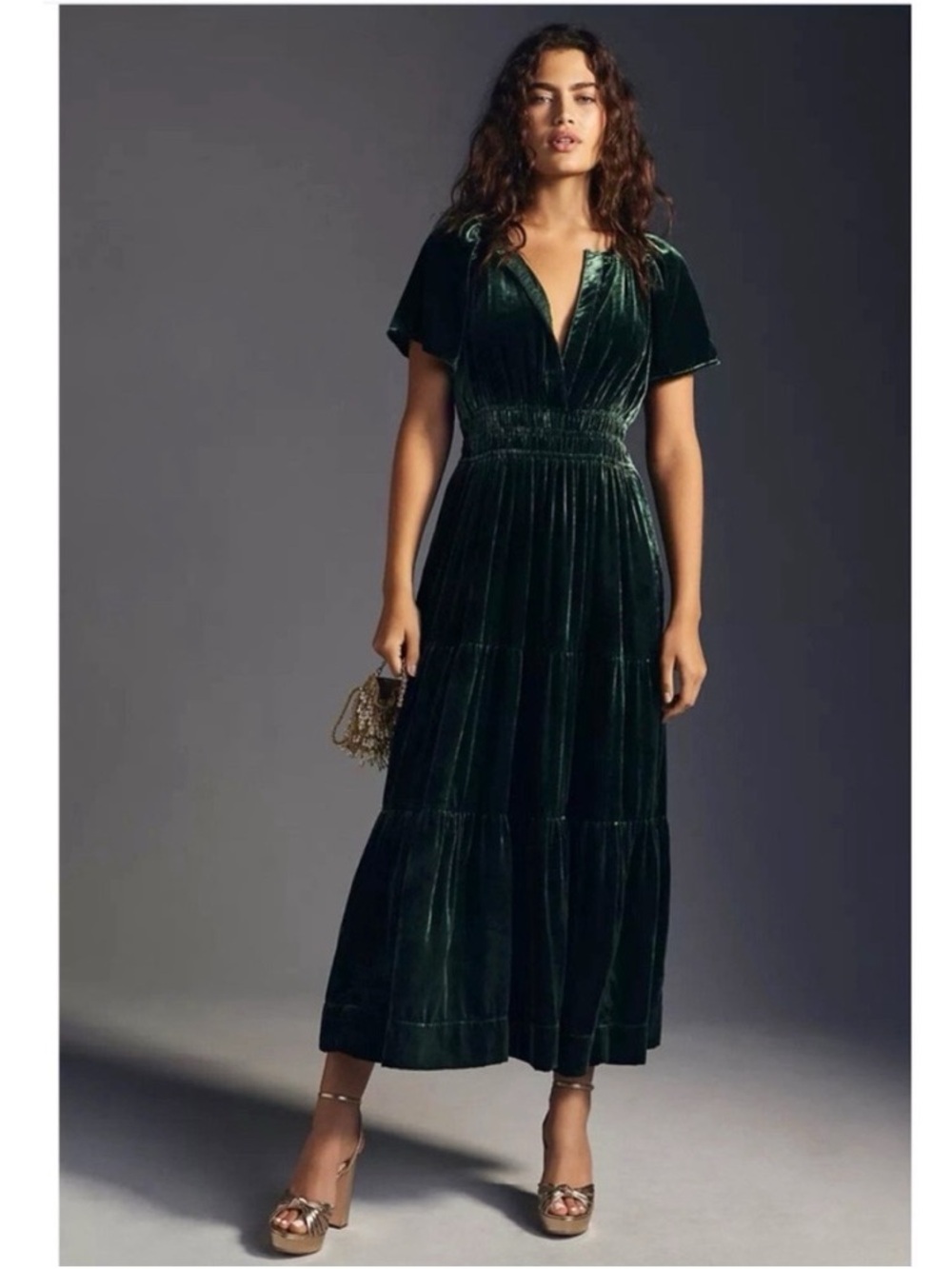 Anthropologie Somerset Dark Green Velvet Maxi Dress